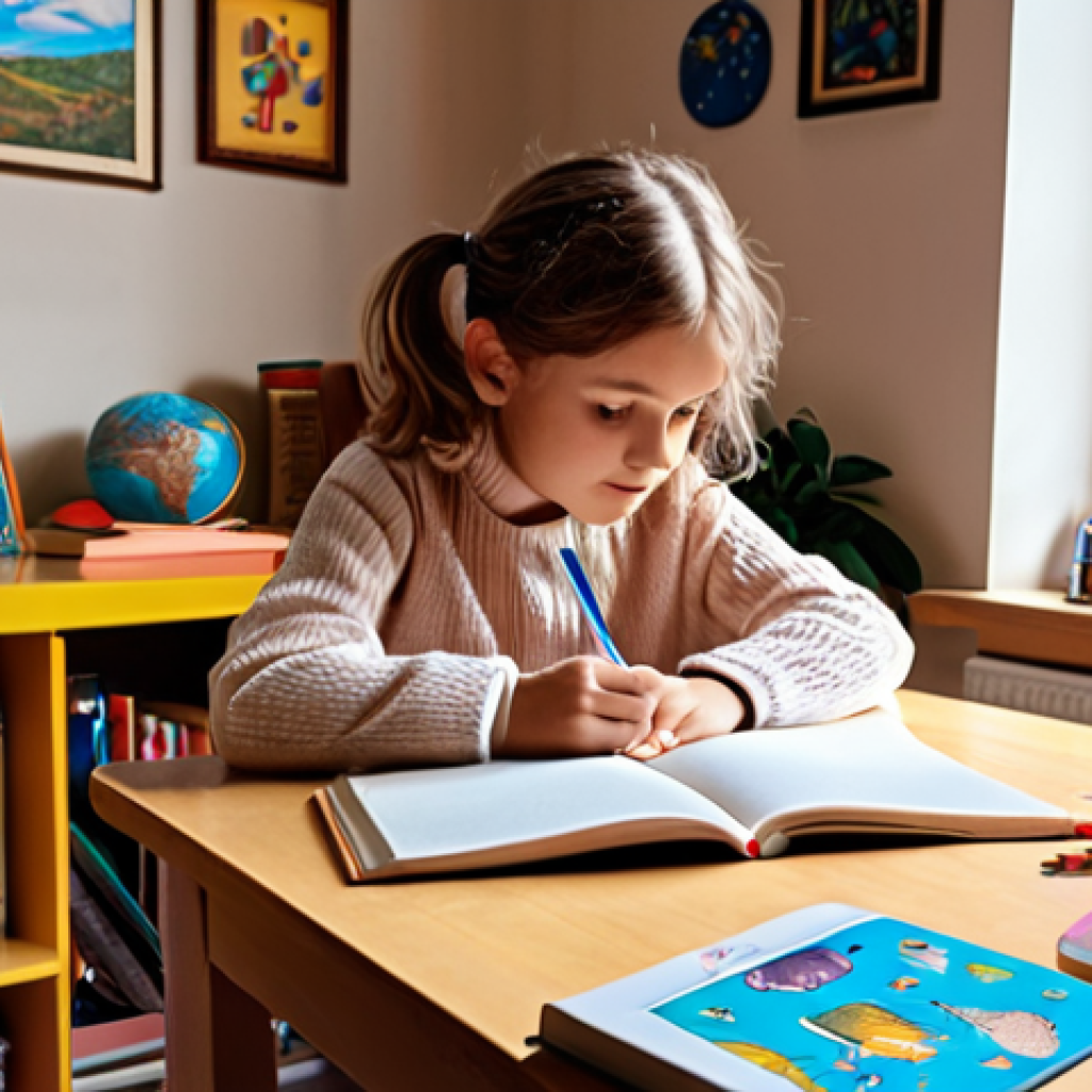 **Homeschooling Setup:** A cozy home learning space with a child engaged in studies, books, and educational materials scattered around.