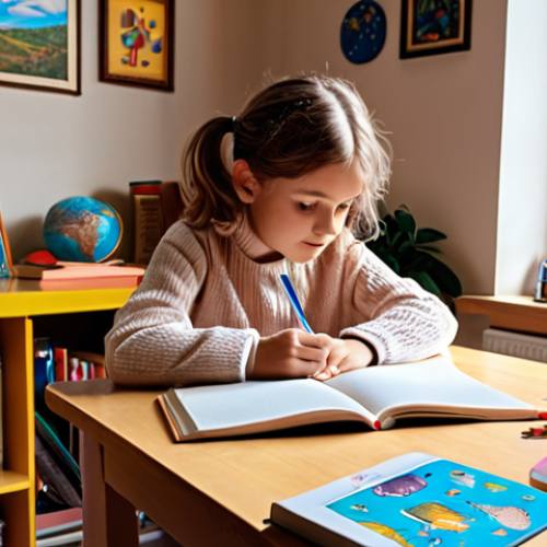 Home 22 **Homeschooling Setup:** A cozy home learning space with a child engaged in studies, books, and educational materials scattered around.