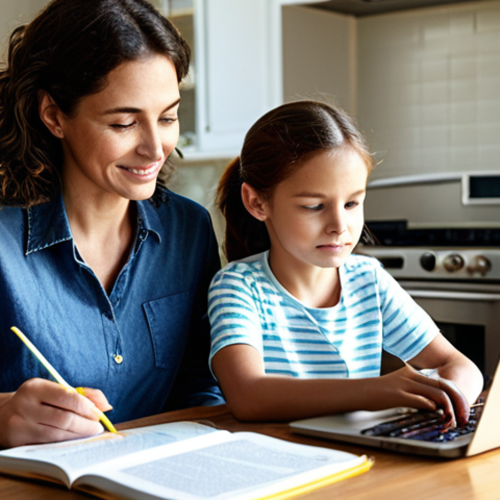 A Homeschooling Scene**
"A mother and her two children engaged in a science experiment at a table in their sunlit home. Books, learning materials, and a laptop are scattered around them. The mother is helping her daughter while the son looks on with interest. Fully clothed, modest attire, safe for work, appropriate content, family-friendly scene, perfect anatomy, natural proportions, high-quality illustration."
**