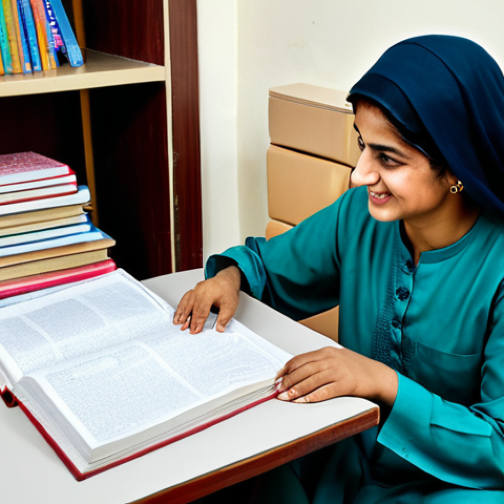 **
"A Pakistani mother, fully clothed in a modest shalwar kameez, sits at a table with her child, who is also fully clothed, surrounded by textbooks and workbooks in Urdu. The scene is a bright and cheerful home environment. Emphasis on learning materials and a positive, supportive atmosphere. Safe for work, appropriate content, family-friendly, professional photography, perfect anatomy, natural proportions."
**