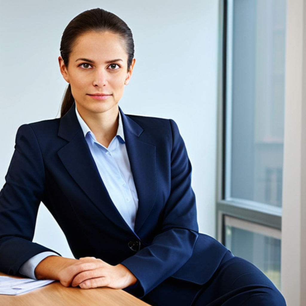 Businesswoman in Office**
"A professional businesswoman in a modest business suit, sitting at a desk in a modern office, fully clothed, appropriate attire, safe for work, perfect anatomy, natural proportions, professional photography, high quality."
**