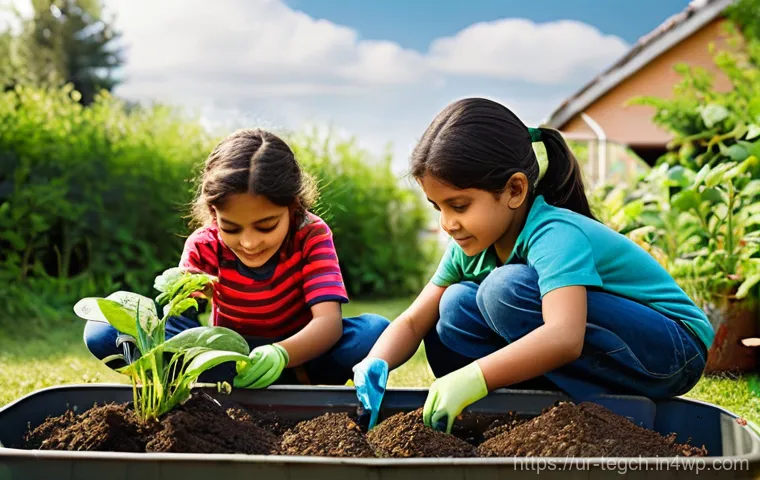 홈스쿨링을 통해 배울 수 있는 생활 기술 - **Prompt:** Two children, a 12-year-old boy and a 10-year-old girl, are actively engaged in preparin...