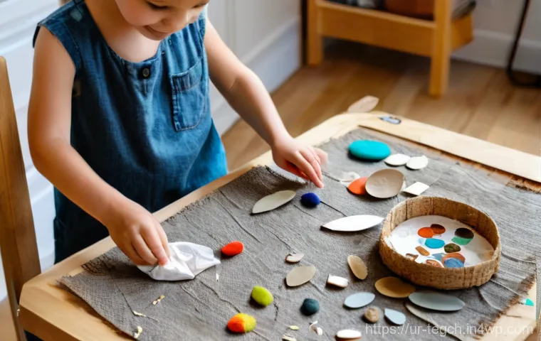 홈스쿨링을 위한 예술 및 창의적 활동 - A bright and airy home art studio space, filled with natural light. A child, approximately 7-8 years...
