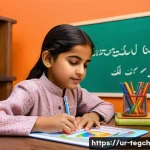 홈스쿨링을 통해 창의성 키우기 - A cozy and well-lit home learning environment featuring a young South Asian child around 8 years old...