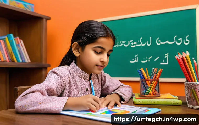 홈스쿨링을 통해 창의성 키우기 - A cozy and well-lit home learning environment featuring a young South Asian child around 8 years old...